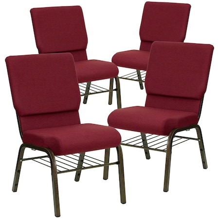 Flash Furniture 18.5"W Burgundy Fabric Church Chair w/ Book Rack, 4PK 4-XU-CH-60096-BY-BAS-GG